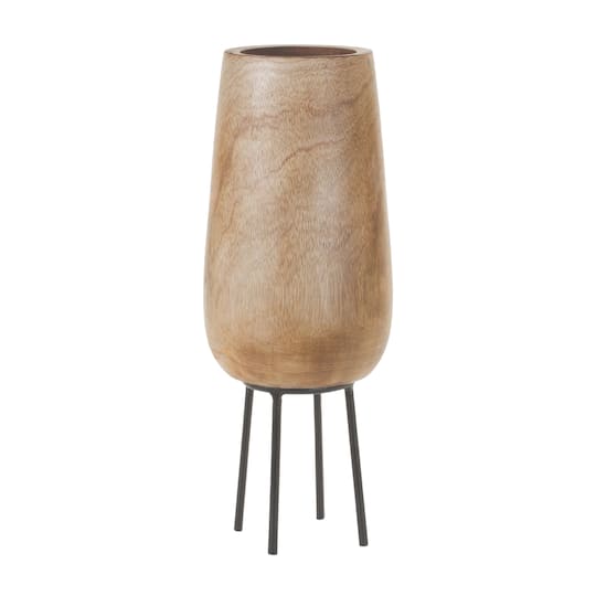 15" Wood Vase with Stand